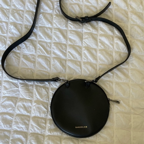 Bandolier black round  mini shoulder bag - Picture 1 of 8